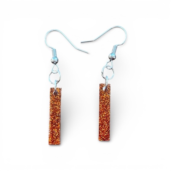 Handmade Jewelry - Sparkling Orange Resin Dangle Earrings